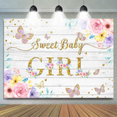 Lofaris Floral And Purple Glitter Butterfly Baby Shower Backdrop