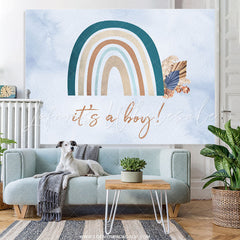 Lofaris Floral And Rainbow Light Blue Boys Baby Shower Backdrop