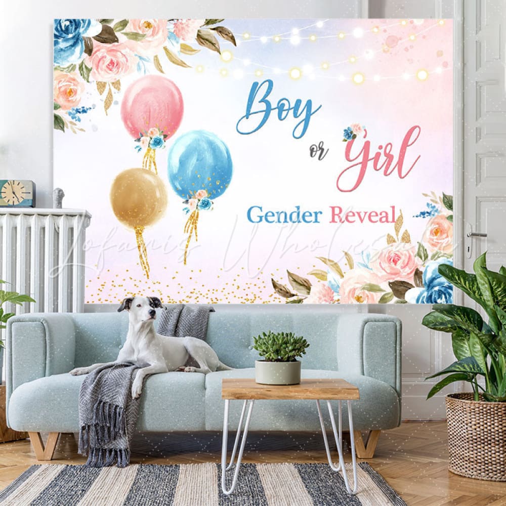 Lofaris Floral And Shiny Gender Reveal Baby Shower Backdrop