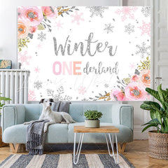 Lofaris Floral And Snowy Winter 1St Birthday Party Backdrop