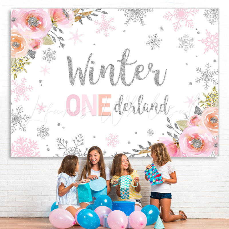 Lofaris Floral And Snowy Winter 1St Birthday Party Backdrop
