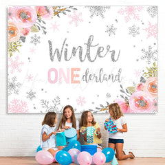 Lofaris Floral And Snowy Winter 1St Birthday Party Backdrop