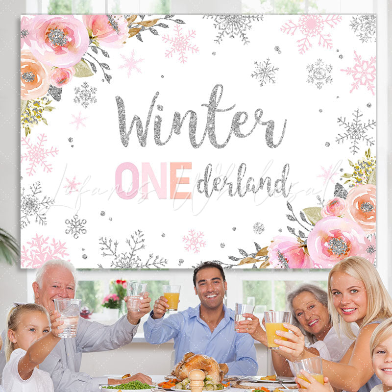 Lofaris Floral And Snowy Winter 1St Birthday Party Backdrop