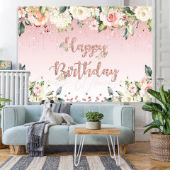 Lofaris Floral And Sweet Pink Glitter Backdrop For Birthday