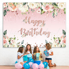 Lofaris Floral And Sweet Pink Glitter Backdrop For Birthday