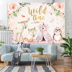Lofaris Floral Animal World With Tent Wild One Birthday Backdrop