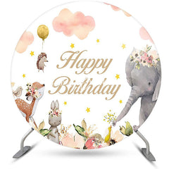 Lofaris Floral Animals Pink Cloud Round Birthday Backdrop