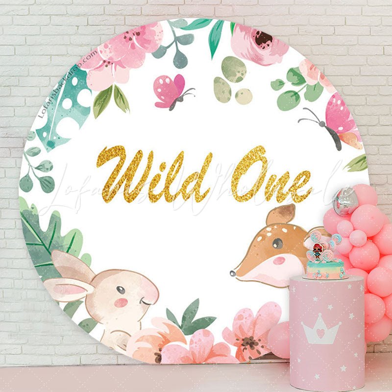 Lofaris Floral Animals Wild One Birthday Round Backdrop