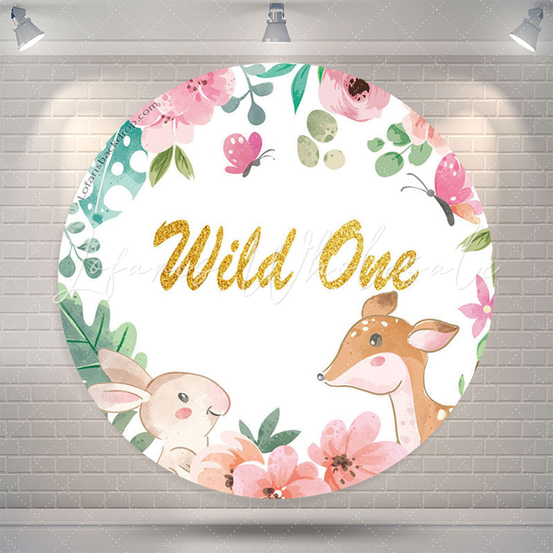 Lofaris Floral Animals Wild One Birthday Round Backdrop