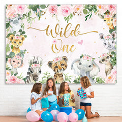 Lofaris Floral Animals Wild One Pink Happy Birthday Backdrop