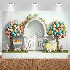 Lofaris Floral Balloon Tree White Door 1st Birthday Backdrop