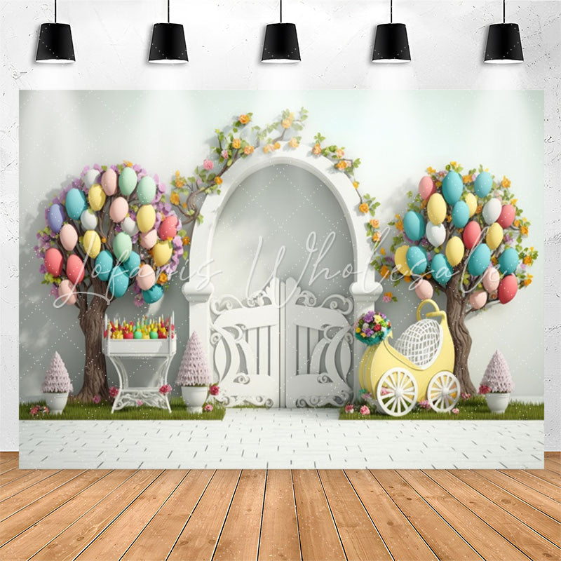 Lofaris Floral Balloon Tree White Door 1st Birthday Backdrop
