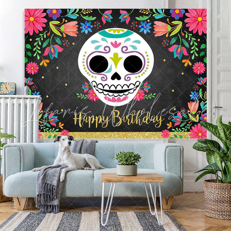 Lofaris Floral Black Photoshoot Backdrop for Birthday Party