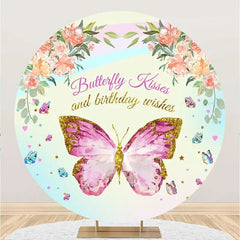 Lofaris Floral Butterfly Kisses Round Backdrop For Birthday