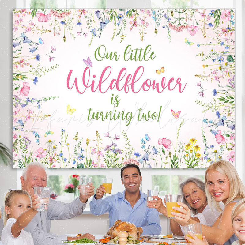 Lofaris Floral Butterfly Pink Spring Happy 2Nd Birthday Backdrop