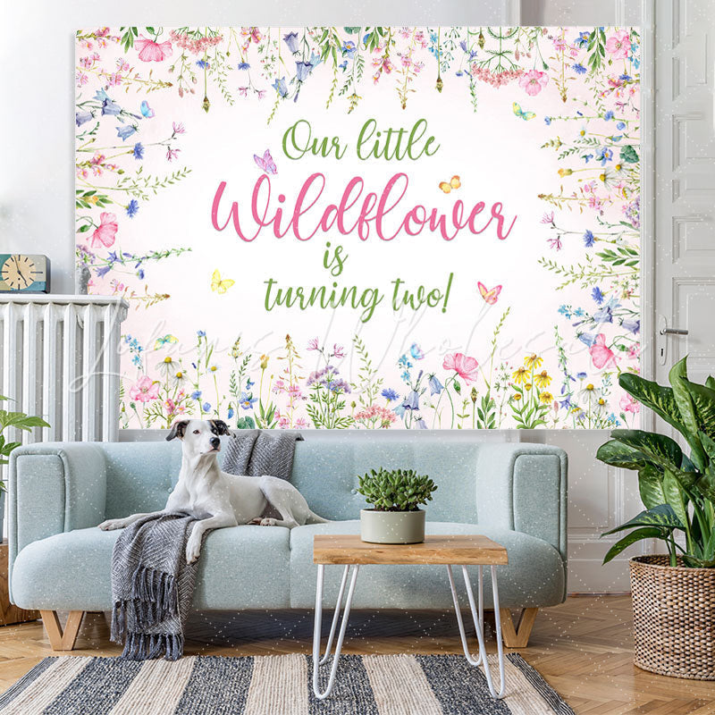 Lofaris Floral Butterfly Pink Spring Happy 2Nd Birthday Backdrop