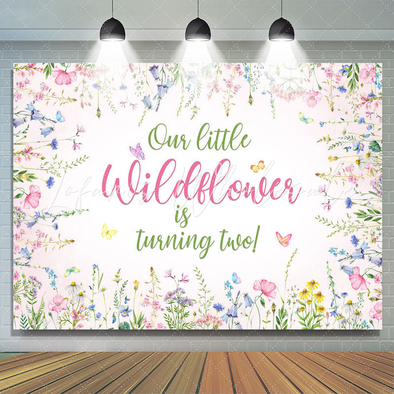 Lofaris Floral Butterfly Pink Spring Happy 2Nd Birthday Backdrop