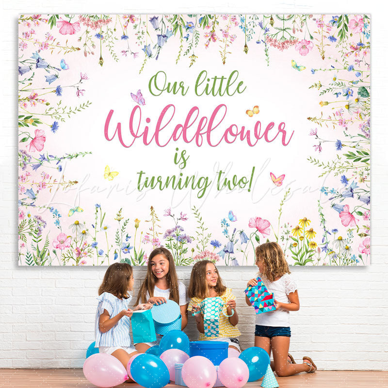 Lofaris Floral Butterfly Pink Spring Happy 2Nd Birthday Backdrop