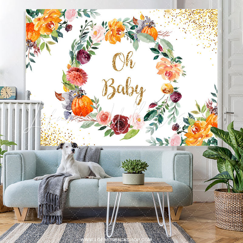 Lofaris Floral Circle With Golden Dots Baby Shower Backdrop