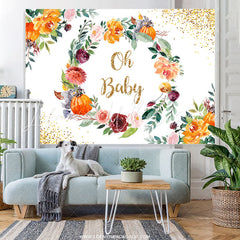 Lofaris Floral Circle With Golden Dots Baby Shower Backdrop