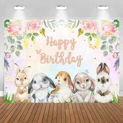 Lofaris Floral Colourful Cute Rabbit Happy Birthday Backdrop