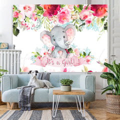 Lofaris Floral Cute Elephant Baby Shower Backdrop For Girl