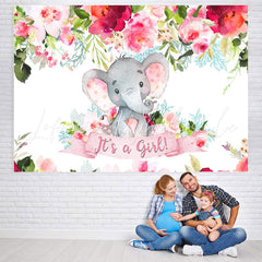 Lofaris Floral Cute Elephant Baby Shower Backdrop For Girl