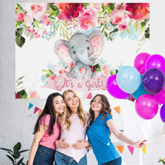 Lofaris Floral Cute Elephant Baby Shower Backdrop For Girl