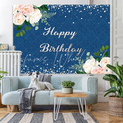 Lofaris Floral Diamond Glitter Blue Birthday Party Backdrop