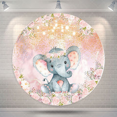 Lofaris Floral Elephant Girls Baby Shower Round Backdrop