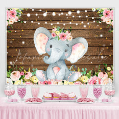 Lofaris Floral Elephant Light Glitter Wood Birthday Backdrop for Girl