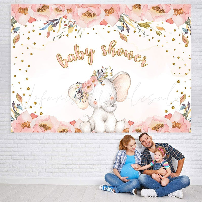 Lofaris Floral Elephant Pink Photoshoot Backdrop for Baby Shower