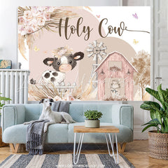 Lofaris Floral Farm Holy Cow Cute Happy Birthday Backdrop