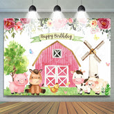 Lofaris Floral Farm With Cute Animals Happy Birthday Backdrop
