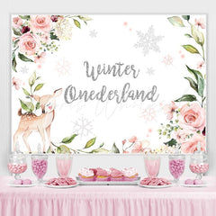 Lofaris Floral Fawn Winter Onederlan Backdrop for Baby Shower