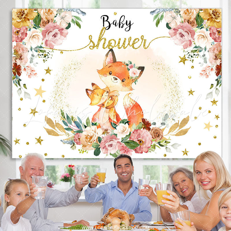 Lofaris Floral Fox Hug At Night Sweet Baby Shower Backdrop