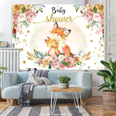 Lofaris Floral Fox Hug At Night Sweet Baby Shower Backdrop