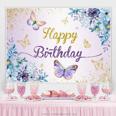Lofaris Floral Glitter Butterfly Spring Birthday Backdrop