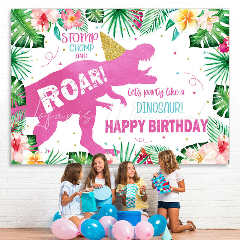Lofaris Floral Glitter Dinosaur Theme Happy Birthday Backdrop