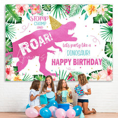 Lofaris Floral Glitter Dinosaur Theme Happy Birthday Backdrop