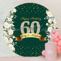 Lofaris Floral Glitter Green Round Happy 60th Birthday Backdrop