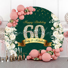 Lofaris Floral Glitter Green Round Happy 60th Birthday Backdrop