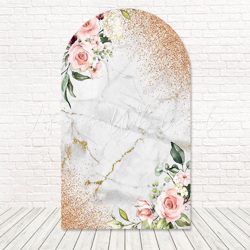 Floral Glitter Marbled Arch Backdrop for Glamorous and Elegant Events