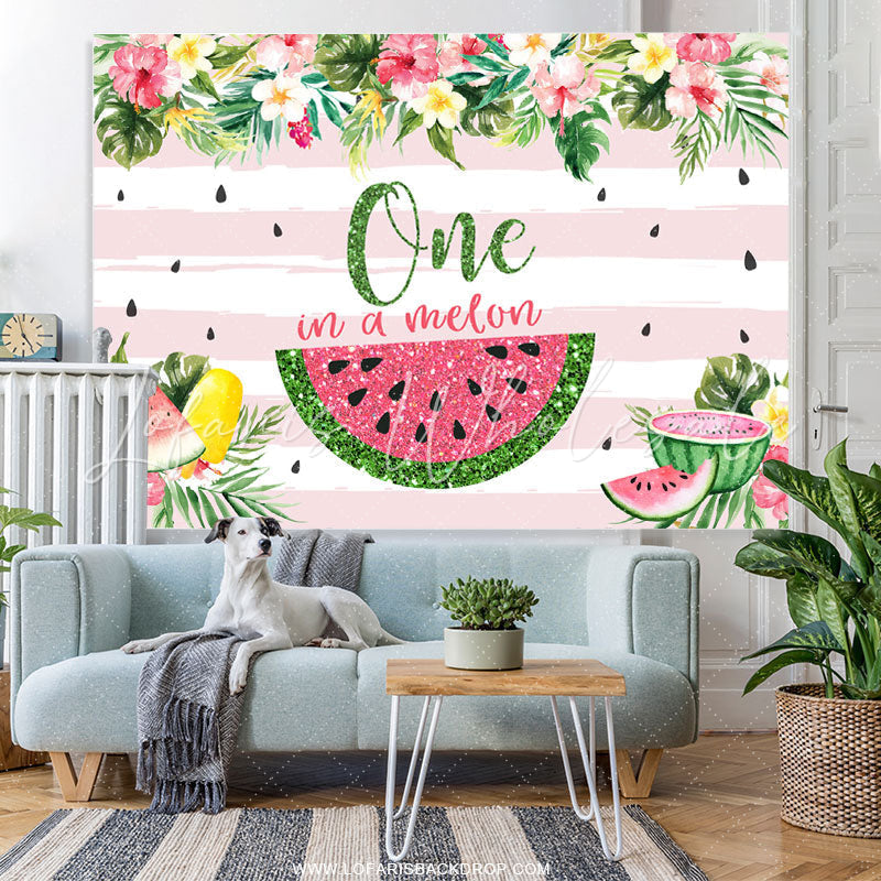 Lofaris Floral Glitter One In A Melon Summer Birthday Backdrop