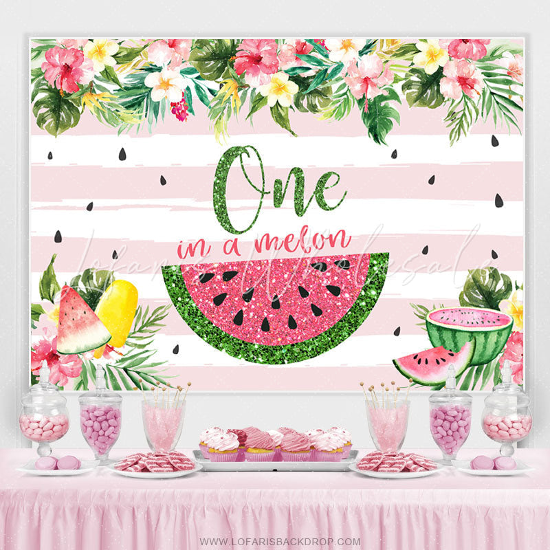 Lofaris Floral Glitter One In A Melon Summer Birthday Backdrop