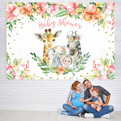 Lofaris Floral Gold Glitter Animals Backdrop for Baby Shower Party