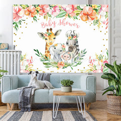 Lofaris Floral Gold Glitter Animals Backdrop for Baby Shower Party