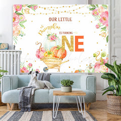 Lofaris Floral Gold Glitter Out Little Pumpkin Is Turning One Birthday Backdrop
