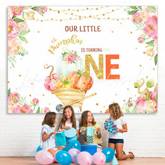 Lofaris Floral Gold Glitter Out Little Pumpkin Is Turning One Birthday Backdrop