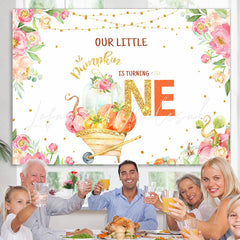 Lofaris Floral Gold Glitter Out Little Pumpkin Is Turning One Birthday Backdrop